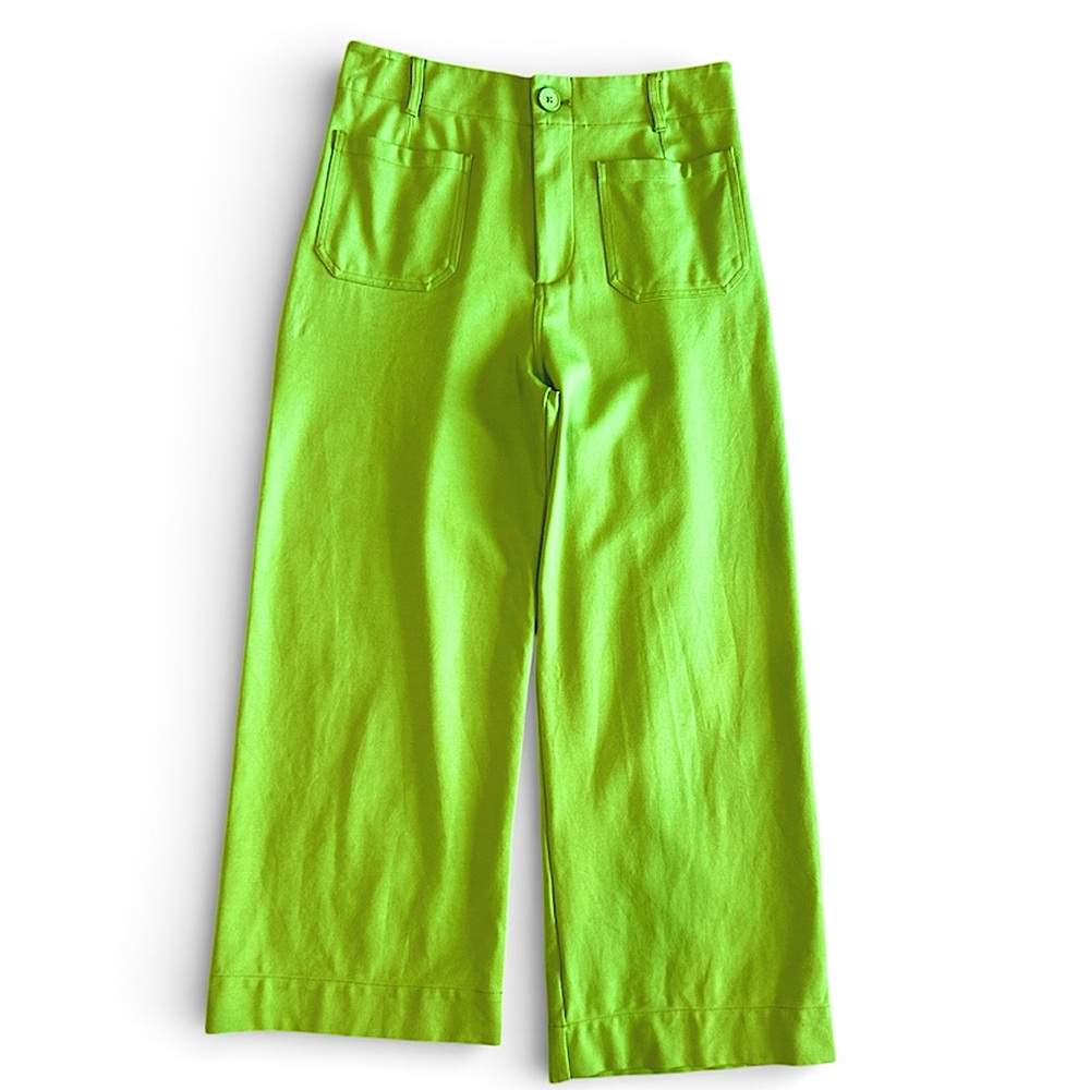 New York & Company Green Wide Leg Sailor Pants Stretch Soft Thick Knit Size 10